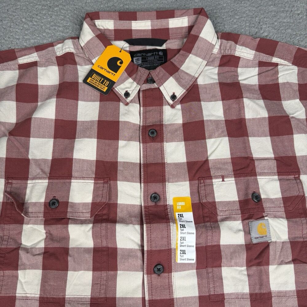 Carhartt Shirt Mens 2XL Tall Red Plaid Loose Fit Midweight Short Sleeve 106140 - Picture 4 of 12